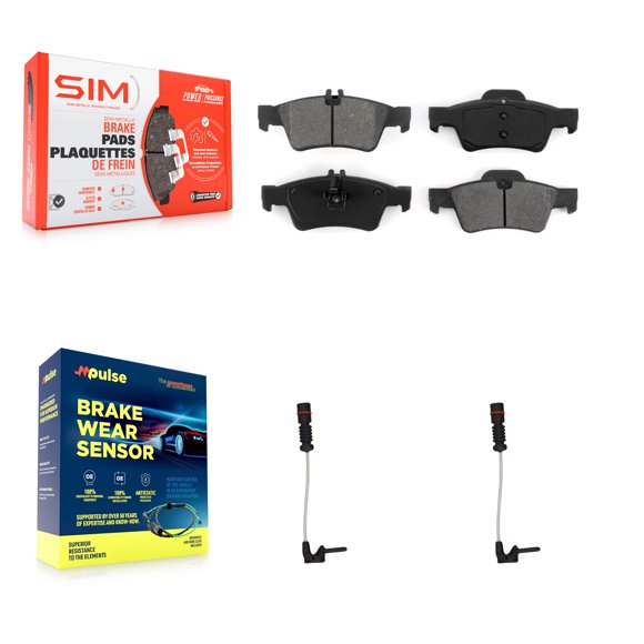 SIM Rear Semi-Metallic Disc Brake Pads and Wear Sensors Kit for Car 2003 Mercedes-Benz E320 Sedan with 3.2L KSW-100619