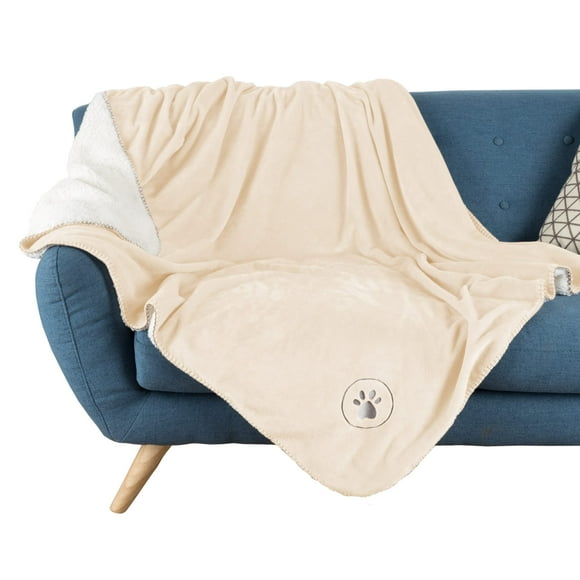 Waterproof Dog Blanket - 50x60-Inch Reversible Sherpa Dog Blanket for Couch, Bed, or Car - Protects from Spills, Stains, or Pet Fur by PETMAKER (Cream)