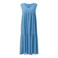 thumbnail image 5 of Lutiedan Dresses for Women Summer Cotton Linen Sleeveless Casual Beach Dresses V Neck Pleated Vacation Party Maxi Dress with Pockets, 5 of 6