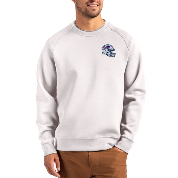 Men's Cutter & Buck Gray Buffalo Bills Helmet Roam Recycled Raglan Pullover Sweatshirt