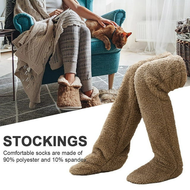Chaussettes de Sol Ourson pour Femmes Bas Genouillères Chaudes Chaussettes Hautes Bas Bas de compression Brun