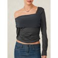 thumbnail image 6 of Michellecmm  Women's Ruched Tops Solid Asymmetric Off Shoulder Long Sleeve T-shirt, 6 of 9