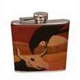 thumbnail image 2 of KuzmarK 6 oz. Leather Flask Set in Rose Wood Presentation Box -  Raven & Cow Skull with Full Moon Surrealism Art by Denise Every, 2 of 2