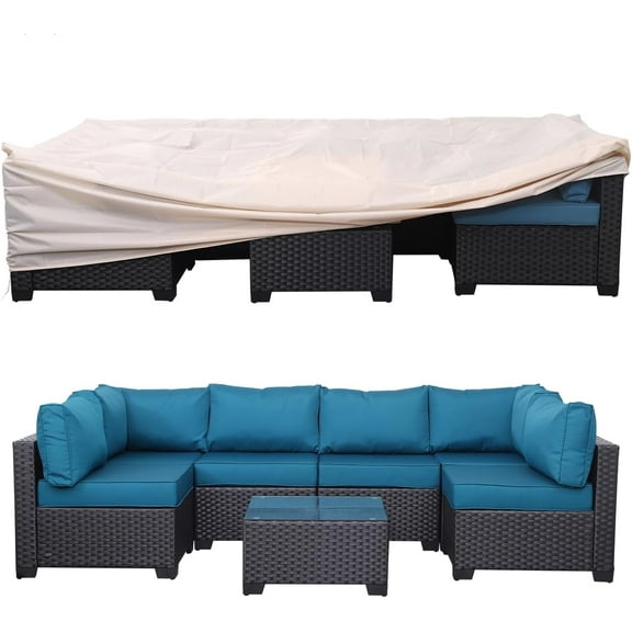 Patio Furniture Covers Outdoor Furniture Covers for Patio Furniture Waterproof Patio Set Cover fit for Patio Sectional Sofa Set Outdoor Dining Set, Khaki(112 x 58 x 28)