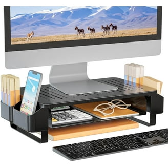 CARO-Möbel Monitorstandaard monitor bureau opzetstuk schermverhoging in grijs 50 x 10 x 27 cm (B x H x D