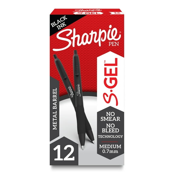 Sharpie S-Gel, Gel Pens, Sleek Metal Barrel, Midnight Blue, Medium Point (0.7mm), Black Ink, 2 Count