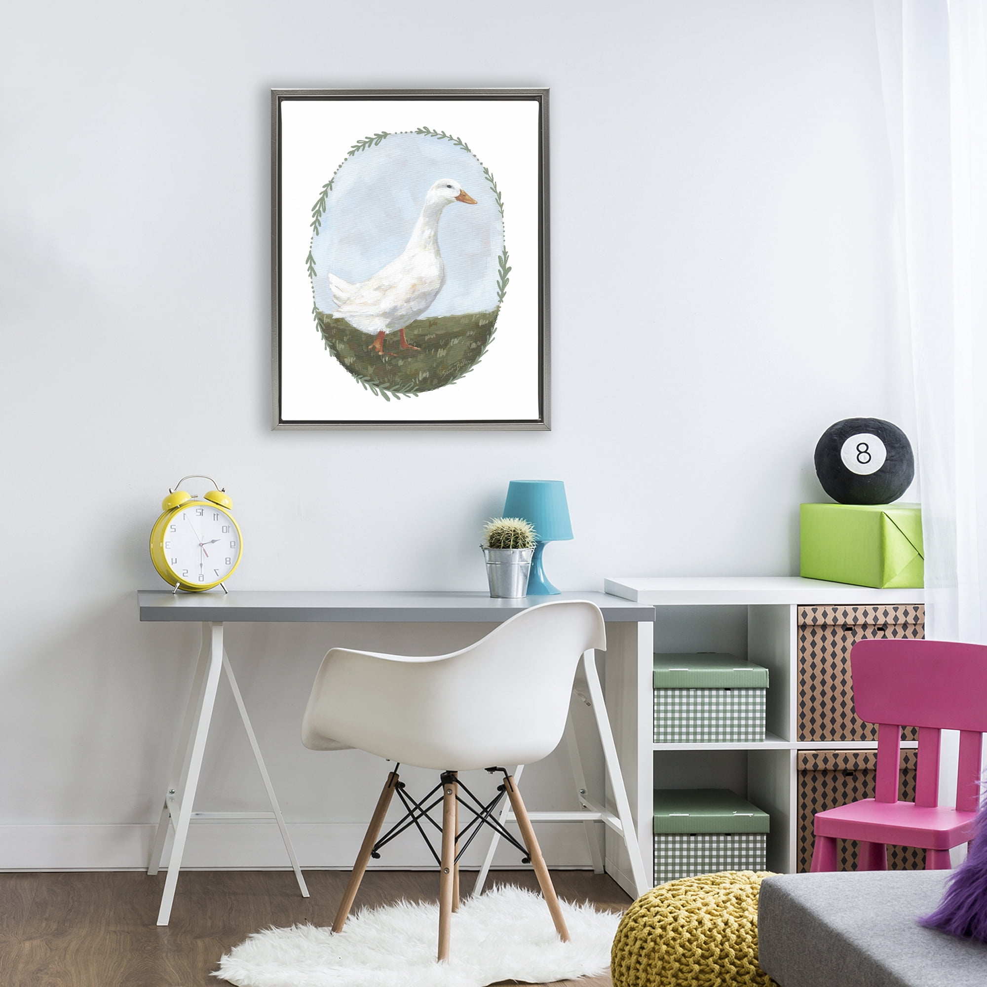 Stupell Industries Gentle Duck in Meadow Gray Framed Floater Canvas Wall Art, design by Sara Baker