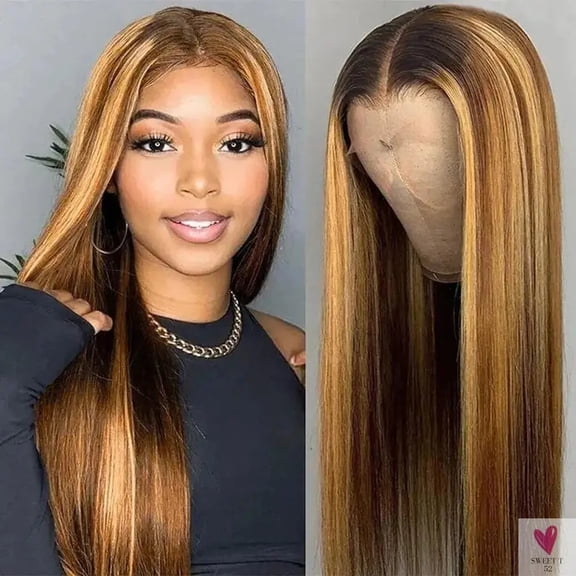 360 Highlight Ombre Straight Lace Front Wigs - Human Hair HD Full Lace Frontal Wig for Women, 180% Density