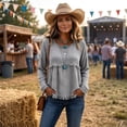 thumbnail image 5 of Linen Blouses for Women Summer Cute Fringe Long Sleeve Modest Tunic Tops Casual Y2k Baggy Crew Neck Plain T Shirts Gray XXL, 5 of 7