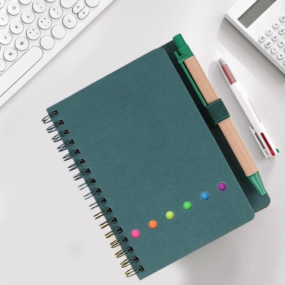 Gallickan Spiral Notebook, Coil Binding with Adhesive Notes Index Tabs, Creative Combo for Office or Ad Organization, Green