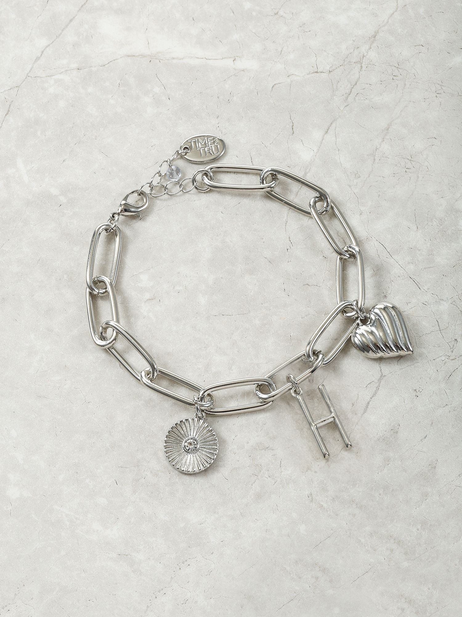 Time and Tru Silvertone Initial Charm Bracelet, Initial H