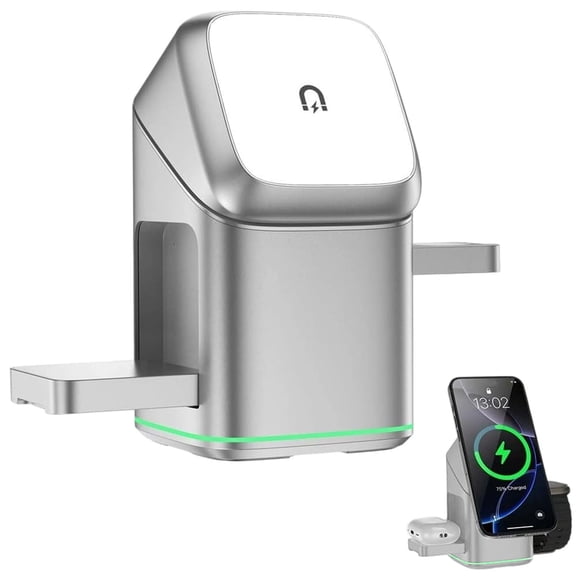 Yrmaups 3-in-1 Wireless Charger, Magnetic Charging Station with Auto Rotation, Multi-Device Fast Charging Stand for Home, Office, Nightstand, Travel