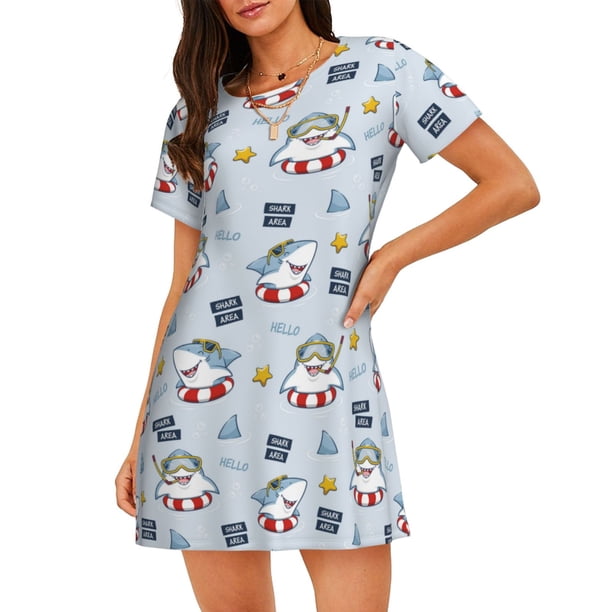 Easygdp Swimming Shark Camisón de manga corta para mujer, informal, estampado