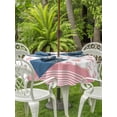 thumbnail image 3 of Outdoor Tablecloth with Umbrella Hole for Patio/Picnic/Party/Camping, Pink Orange Palm Trees Waterproof Table Cloth Round Cover Washable, Summer Tropical Coastal Plaid Strip (Dia 60"), 3 of 9