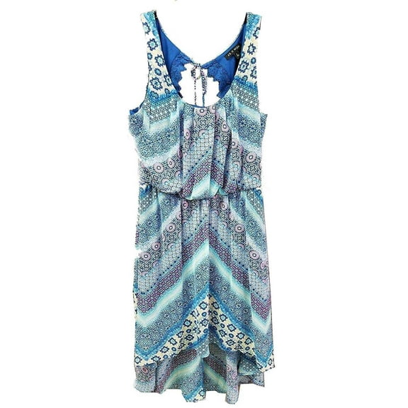As U Wish Women’s Aztec Chiffon Hi-lo Summer Dress, Daytime Blue, Small