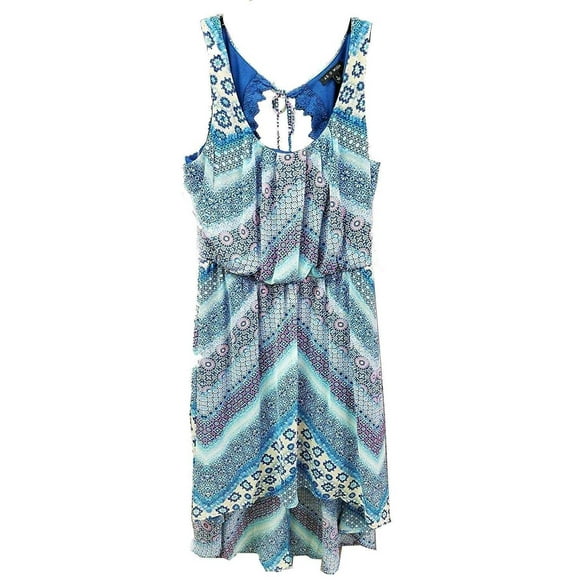 As U Wish Women’s Aztec Chiffon Hi-lo Summer Dress, Daytime Blue, Medium