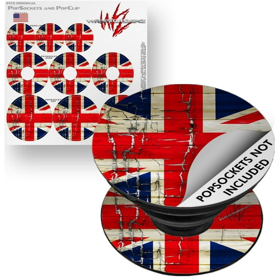 Decal Style Vinyl Skin Wrap 3 Pack for PopSockets Painted Faded and Cracked Union Jack British Flag (POPSOCKET NOT INCLUDED) by WraptorSkinz