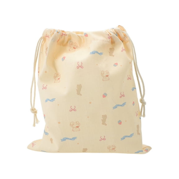 Unique Bargains 1 Pc Small Blue Ribbon Drawstring Makeup Bag for Travel Beige Polyester
