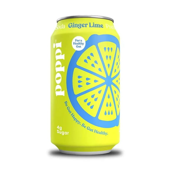 POPPI Sparkling Prebiotic Ginger Lime Soda made with Apple Cider Vinegar, Seltzer Water & Fruit Juice, 12oz (12 Pack)