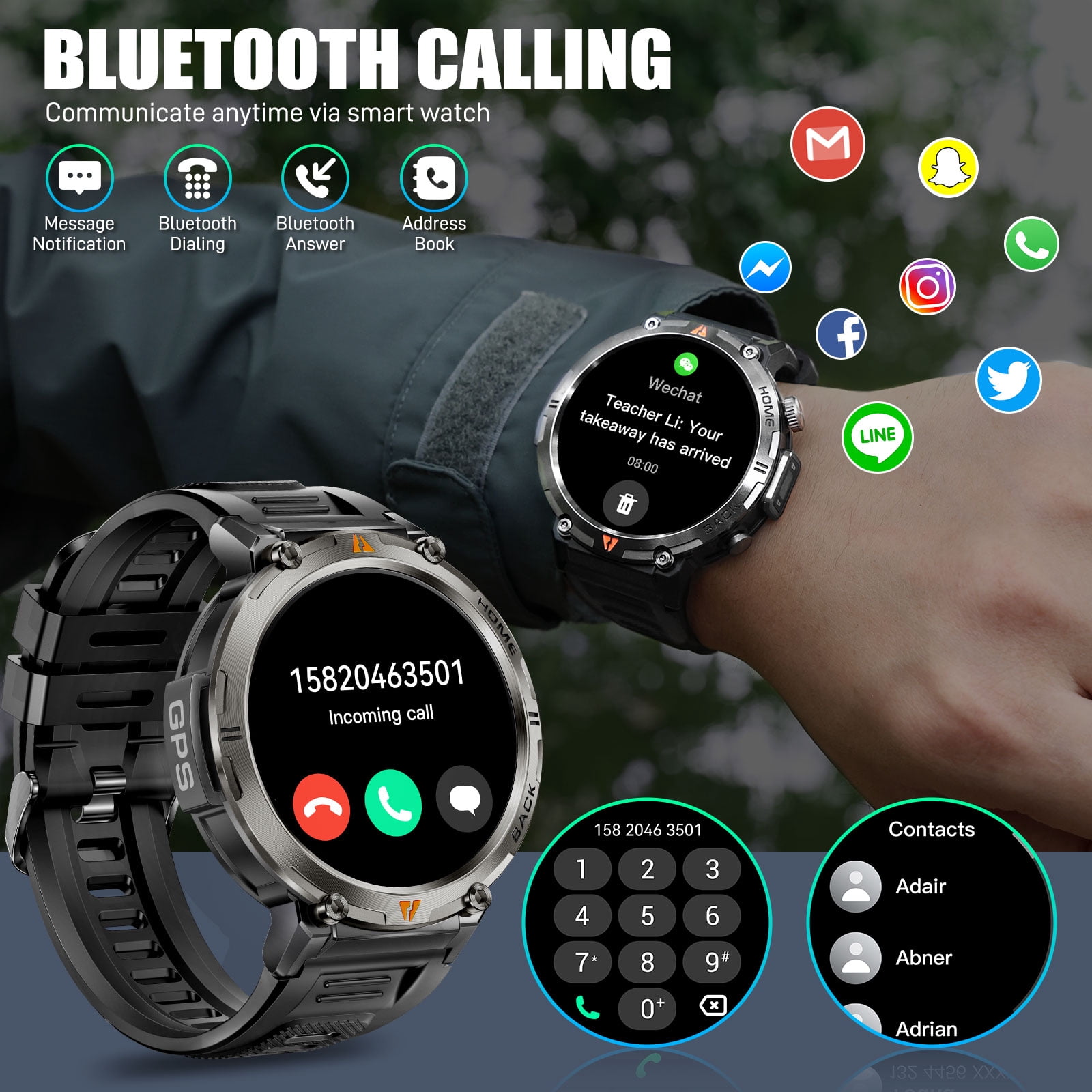 XAXRE KE3Pro GPS Smart Watch for Men with, 3ATM Waterproof Watch 530mAh Smartwatch with Flashlight Compatible with Android iOS, 1pc
