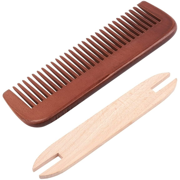 Weaving Tool Kit Including 1 Pc Wood Knitting Looms Shuttle and 1 Pc Wood Weaving Comb Loom Machine Accessories