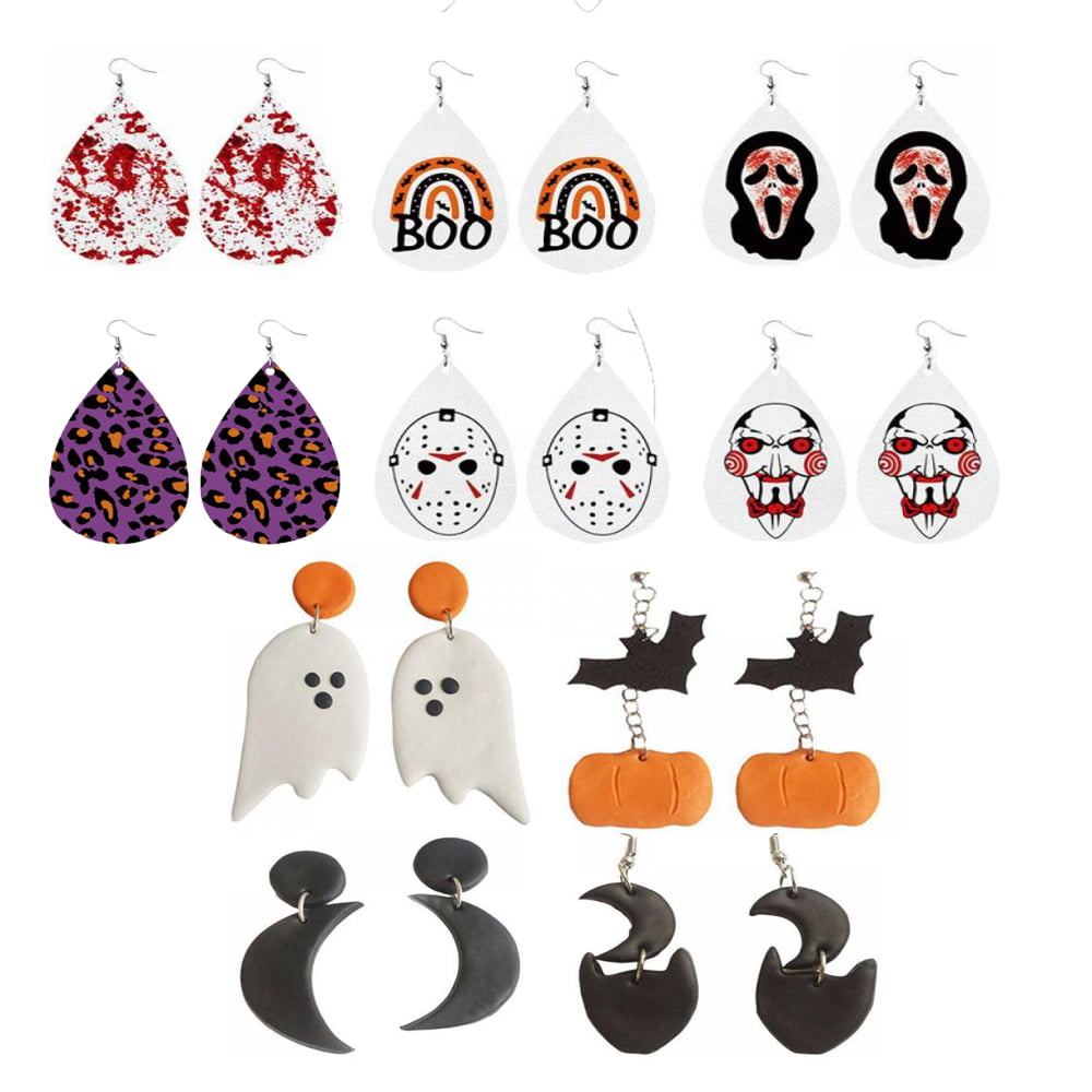 Halloween Earrings Faux Leather Earrings For Women Teardrop Drop Dangle Earrings Bulk Pumpkin Ghost Skull Earrings Halloween Gifts For Adult Kids 