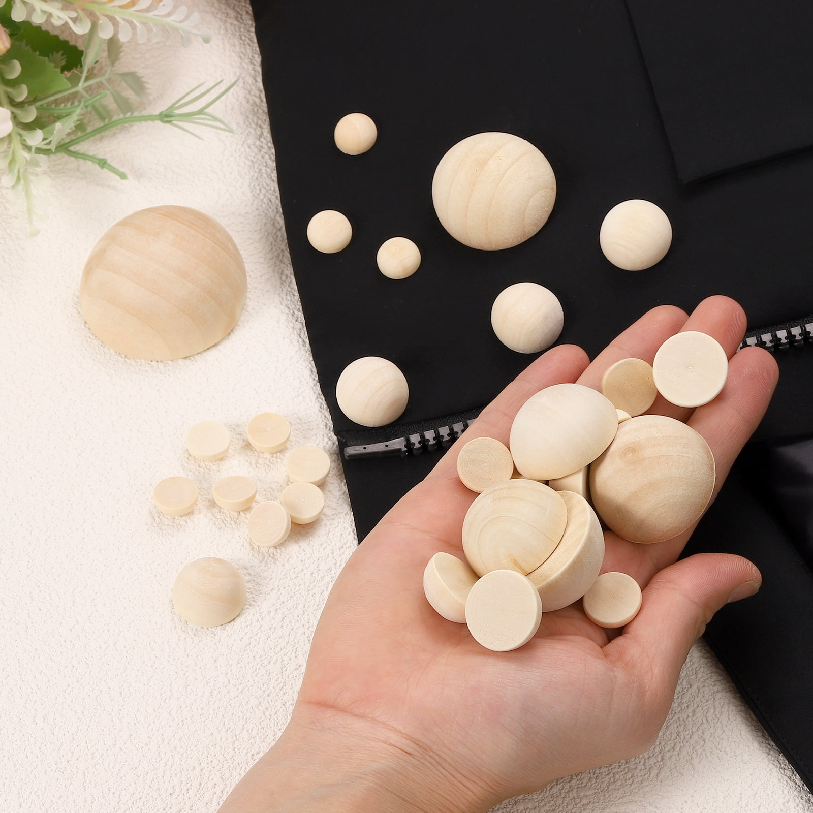30Pack Half Wood Beads, 50mm Unfinished Hemisphere Balls Round Natural Wooden Beads
