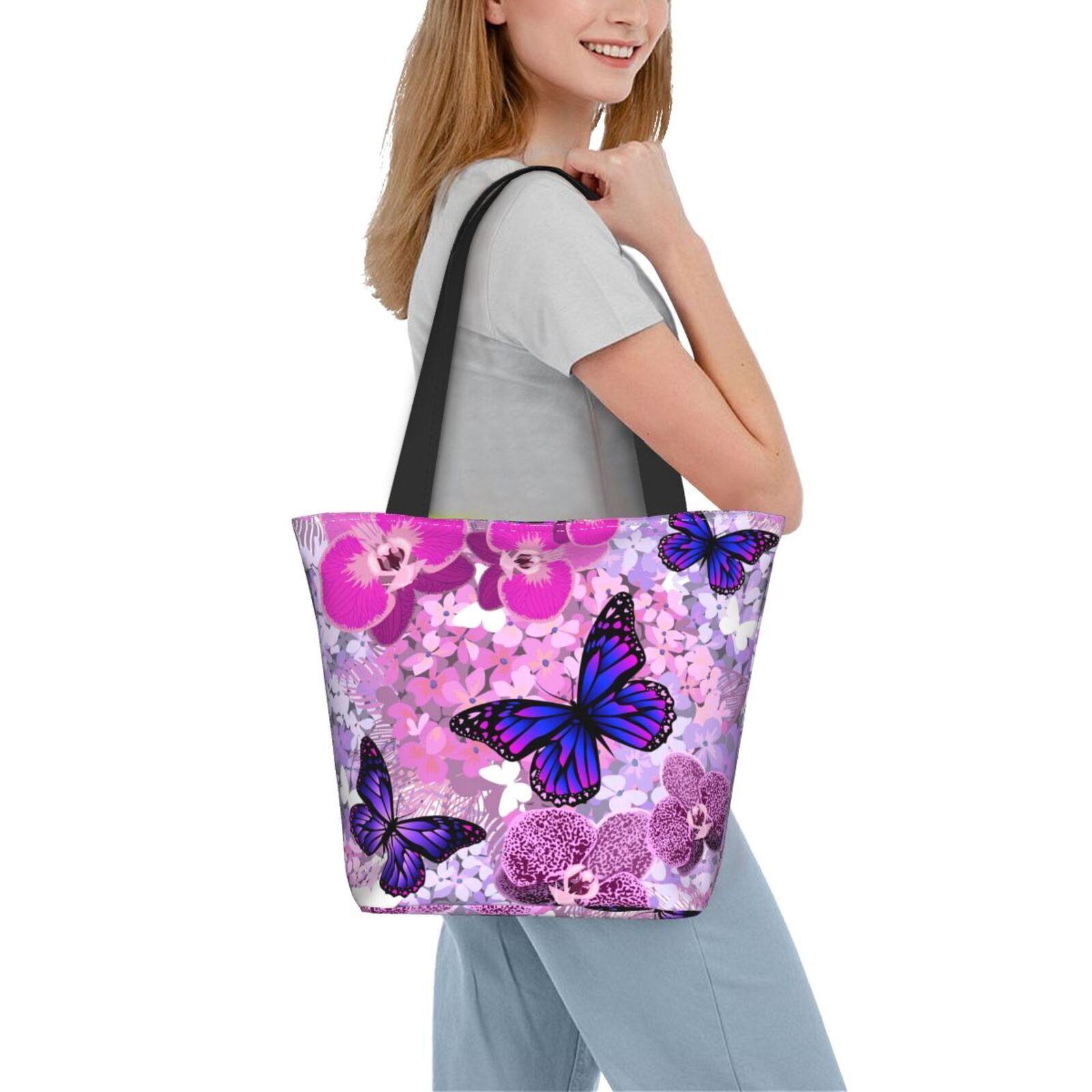 Ratiio Purple Vintage Butterfly Print Shoulder Bag for Women, Polyester Crossbody Purse Lightweight Handbag for Daily Travel and Casual Use