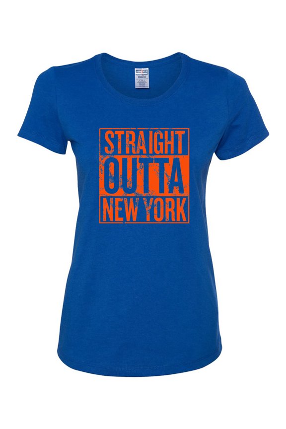 Straight Outta New York NYM Fan | Fantasy Baseball Fans | Womens Sports Graphic T-Shirt, Royal, 2XL