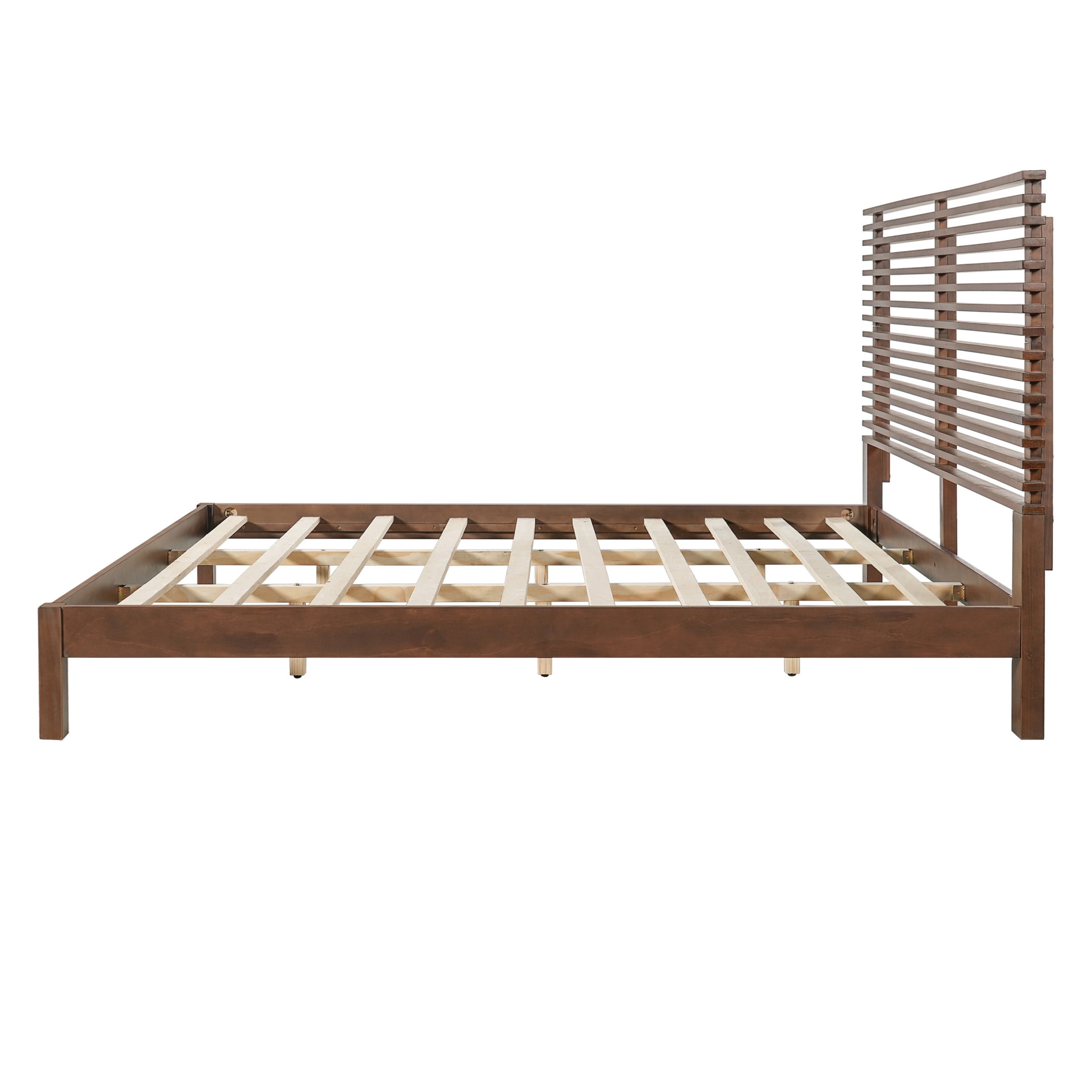 Christopher Knight Home King Wood Bed Frame with 2 Nightstands, Slatted Headboard Design, Walnut
