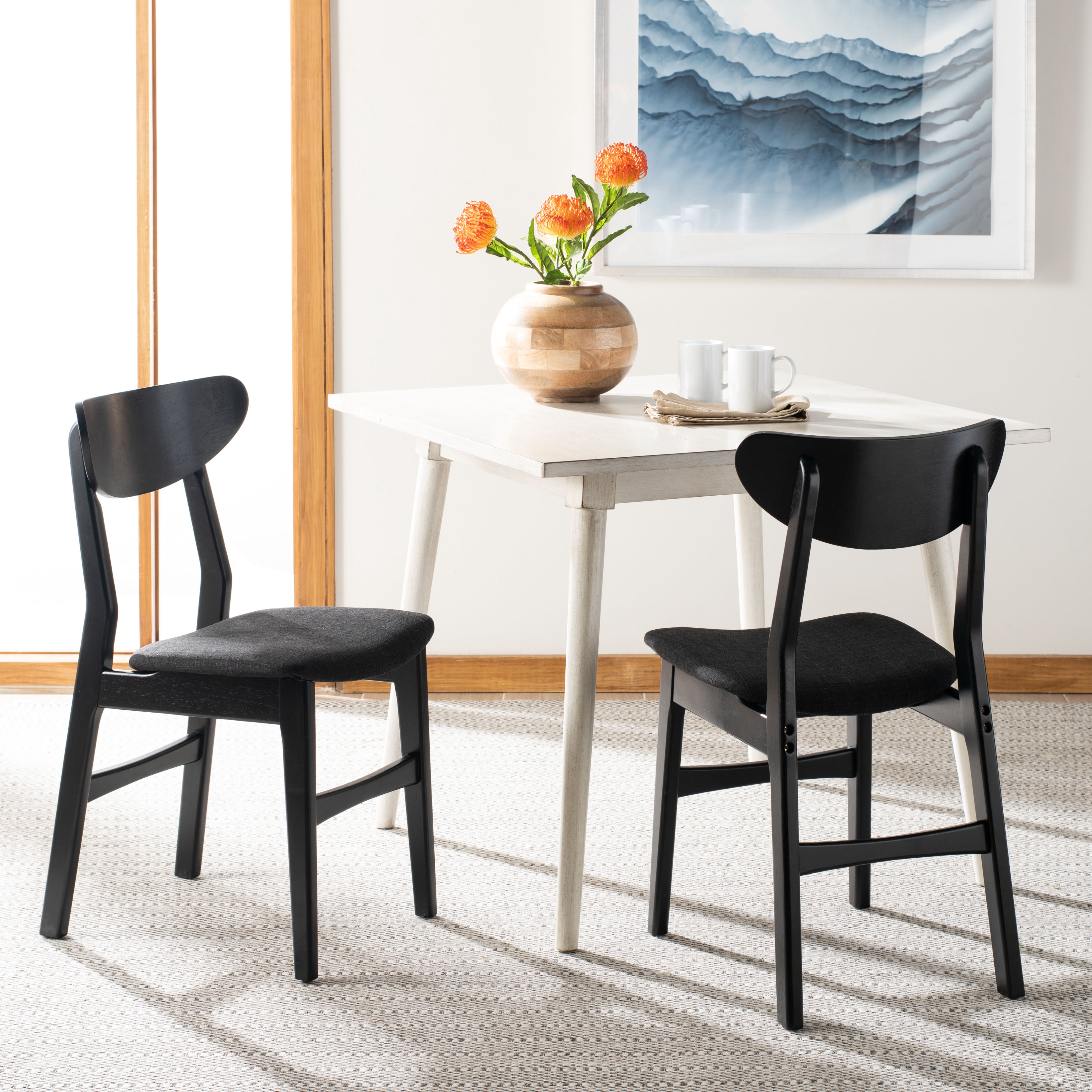 SAFAVIEH Lucca Retro Farmhouse Dining Chair, Black/Cushion, Set of 2
