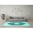thumbnail image 3 of Ahgly Company Machine Washable Indoor Square Medallion Turquoise Blue Traditional Area Rugs, 4' Square, 3 of 4