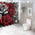 thumbnail image 7 of Jeuxus Rose Flower Boho Red White Rose Floral Durable and Washable Waterproof Shower Curtain Various Sizes 72"x72, 7 of 7