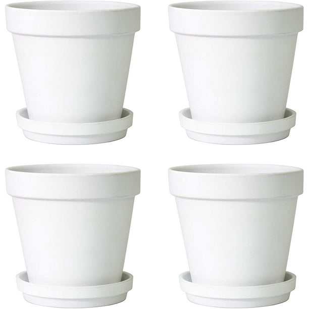 Pack of 4 Terracotta Pots with Saucers, 6 Inches Terra Cotta Clay Pots