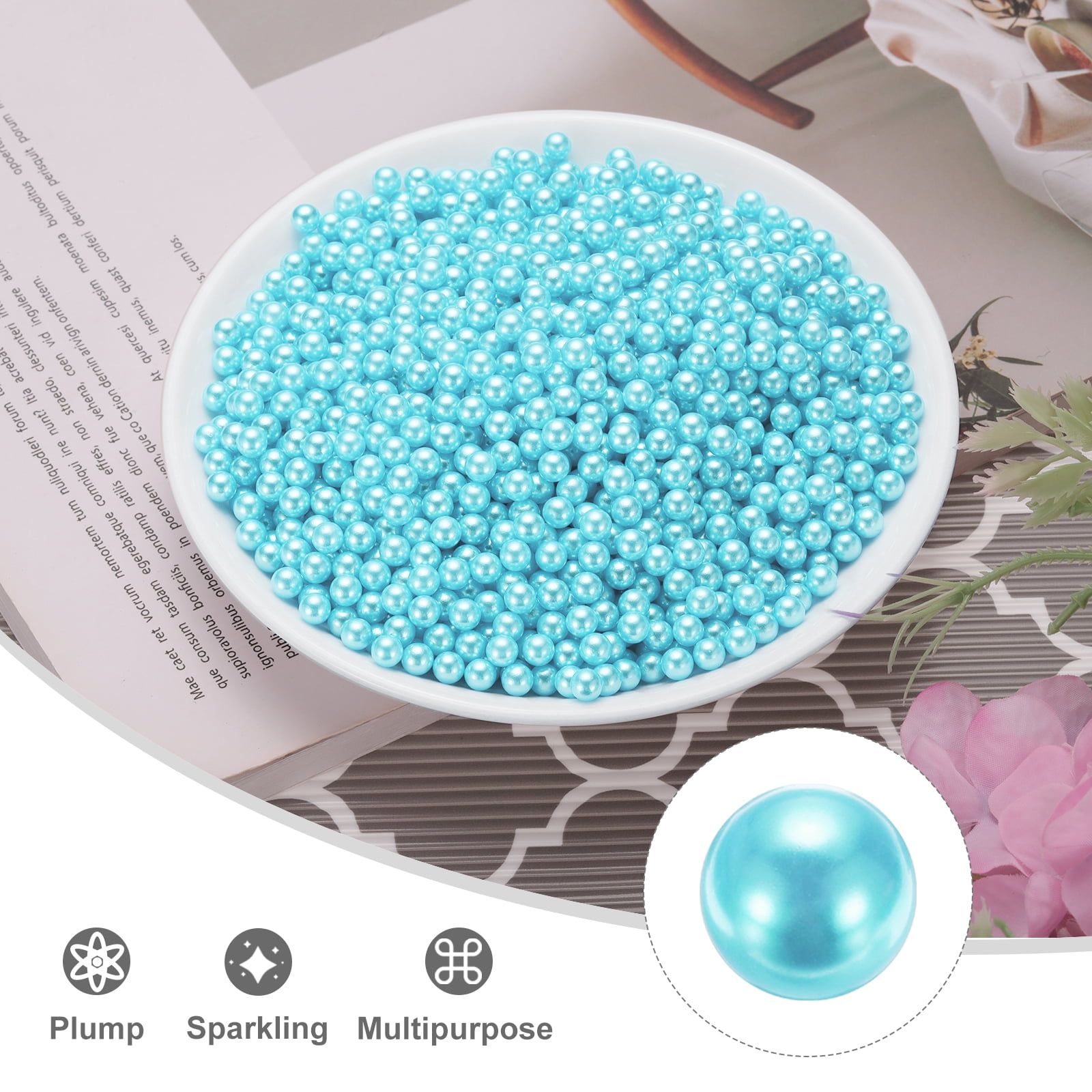 Unique Bargains Durable Faux Pearl for Crafting No Hole Pearls for Vase Fillers Blue
