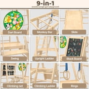 Kidsbuddy 9-in-1 Indoor Jungle Gym, Indoor Playground for Kids, Gym Equipment, Wooden Climber Set with Swing, Slide, Monkey Bars,Climbing Neting&Ladder, Dart Board(Car Pattern With Side Ladder)