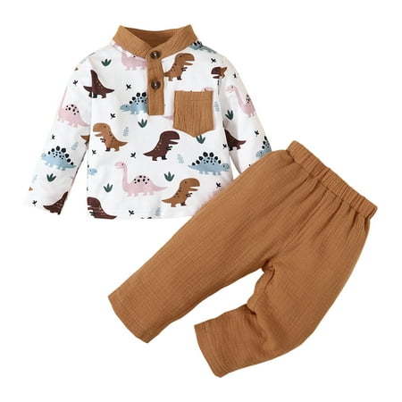 

Toddler Boys Long Sleeve Cartoon Dinosaur Prints Tops Pants Two Piece Outfits Set for Kids Clothes 2t Boys Outfits 4 Month Old Christmas Outfit 5t Boys Clothes Outfits for Boy Toddler Boys Suspenders