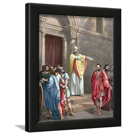 Saint Ambrose C 340 397 Excommunicating The Roman Emperor Saint Ambrose C 340 397 Excommunicating The Roman Emperor Theodosius I Colored Engraving Framed Print Wall Art By Tarker