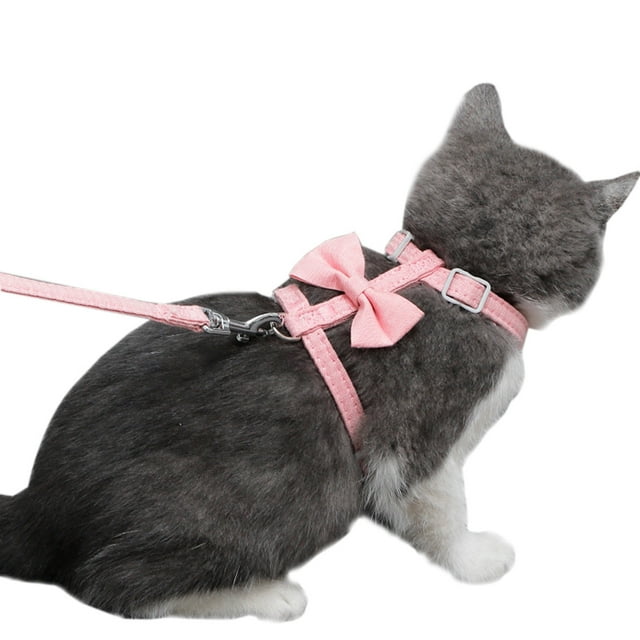 Cat Leash Solid Color Bowknot Escape Proof Cat Chest Strap Pet Leash Harness Set