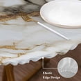 thumbnail image 4 of Abstract Art Round Fitted Table Cover White Marble Texture Gold Crack Stone Minimalism Waterproof Table Cloth with Elastic Edge Wipeable Tablecloth for Picnic Camping Party Fits 36"-44" Diameter, 4 of 8