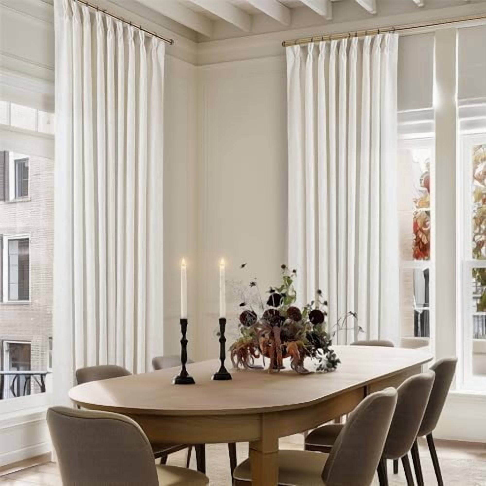 Extra Wide 60 Inch Width Pinch Pleated Curtains 90 Inch Length for Living Room Thick Linen Boho Curtain Memory Shape Light Filtering Privacy for Bedroom Large Windows Hooks Rings Cream 1 Panel 60x90