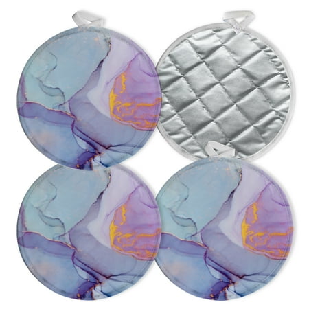 

4 PCS Pot Holders for Kitchen Potholders Sets with Hook for Oven Cooking Baking Purple And Blue Marble