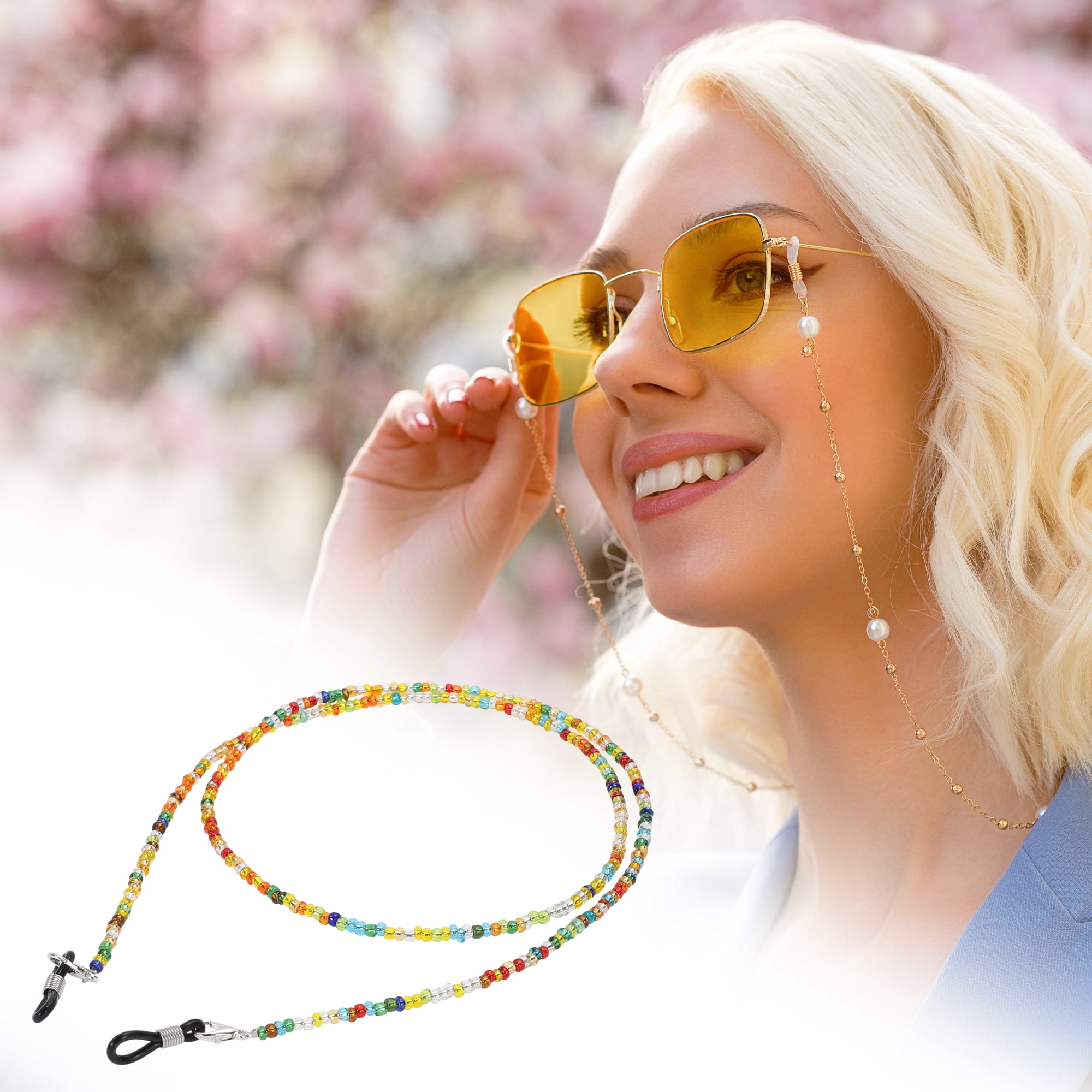 Unique Bargains Beaded Pattern Eyeglass Chain 27.56" 1 Pc Orange