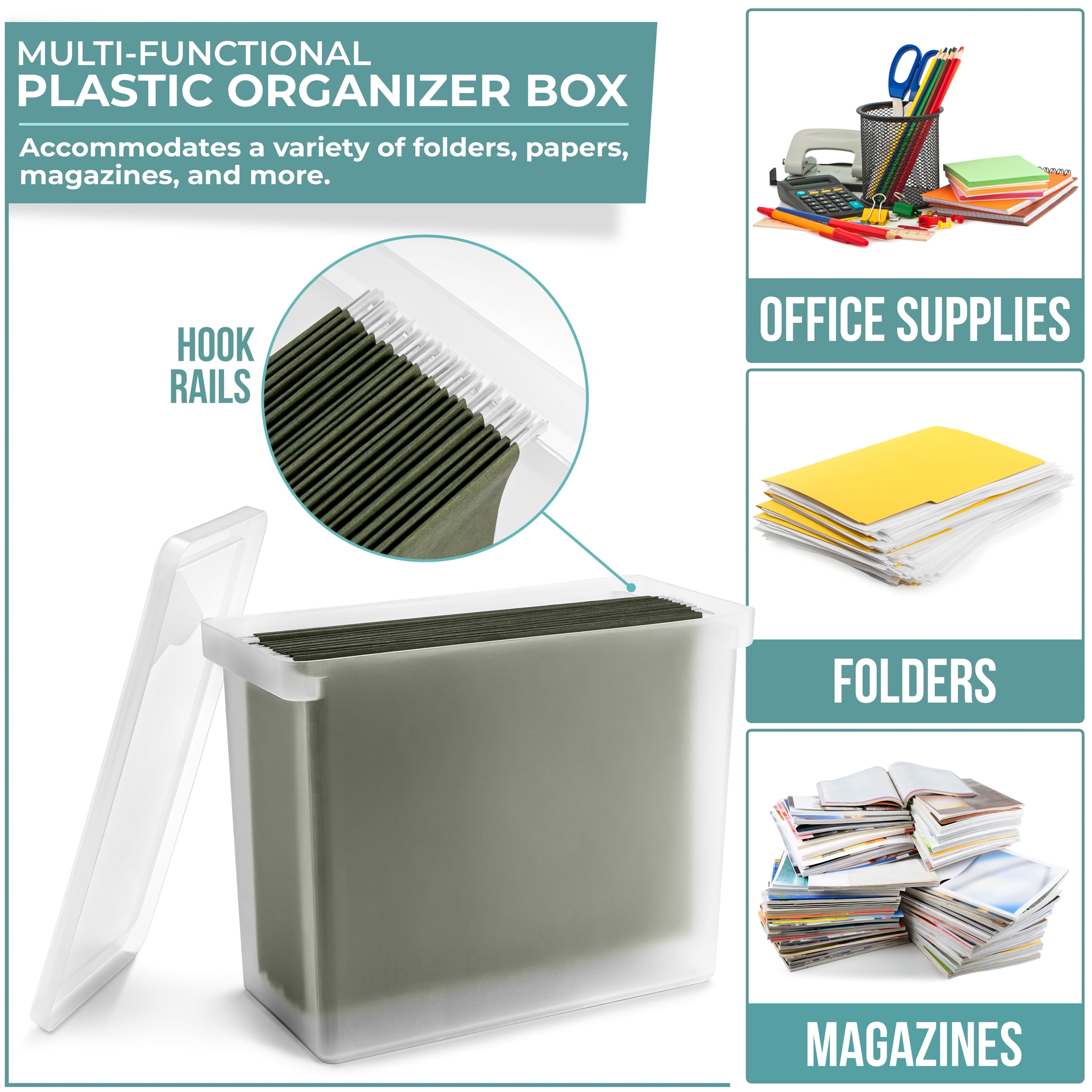 Sorbus Large Clear File Organizer Storage Bin with Lid for Binders, Notebooks, Folders, Magazines & More – 1 Pc