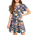 thumbnail image 2 of Grblisyd Girls Dresses Size 10-12 Ruffle Short Sleeve Dresses Kids Floral Print Summer Crewneck A Line Casual Sundress, 2 of 5