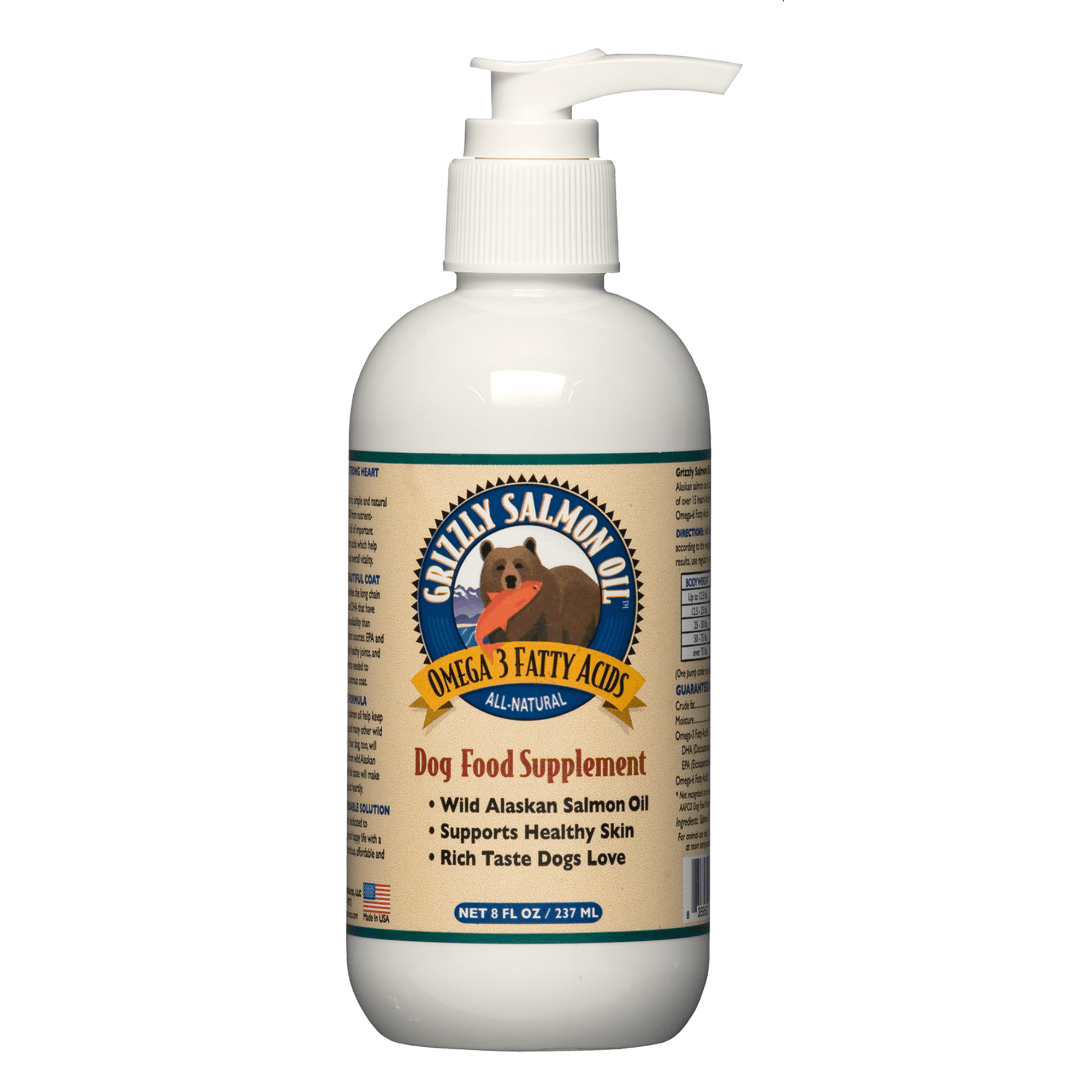 Grizzly Salmon Oil Omega 3 Fatty Acid Supplement for Dogs, 8 oz.