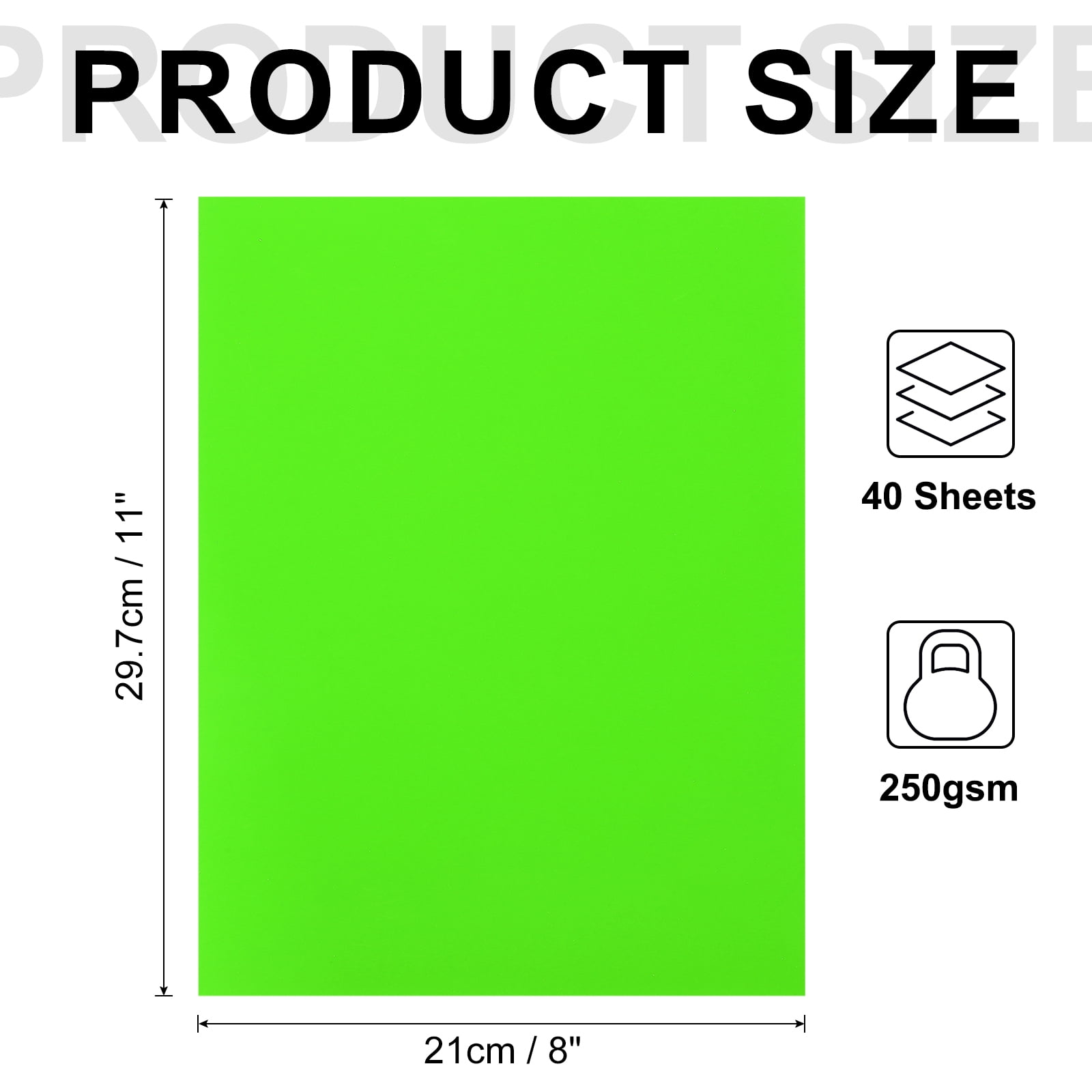 40 Sheets Neon Paper 8"x11" 250gsm Fluorescent Bright Cardstock,Green
