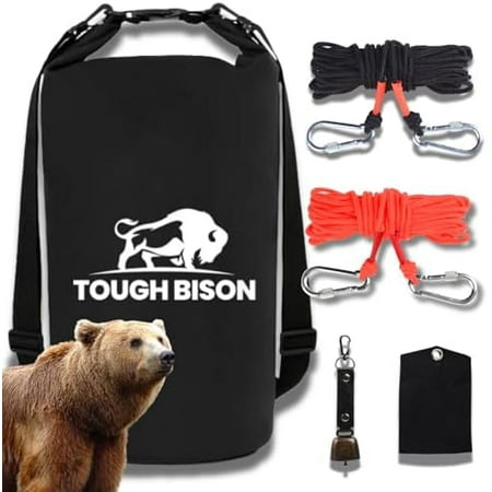 Bear Bag Hanging Kit - 10L Waterproof Bear Proof Food Storage Bag 2 Straps Rock Sack & 2 Ropes with 4 Safety Clips for Hiking Kayaking Camping Outdoor Adventures