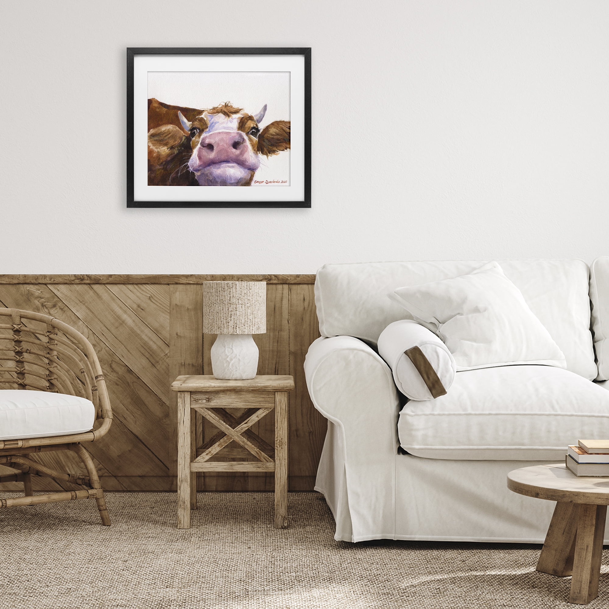 Stupell Industries Cute Cow Close Up Black Framed Print Under Glass, design by George Dyachenko