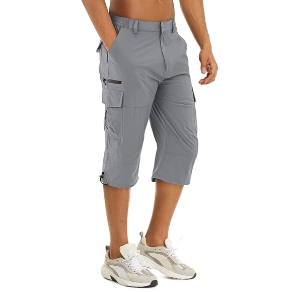 Pantalones cortos cargo TACVASEN para hombre, senderismo, secado rápido, gris claro